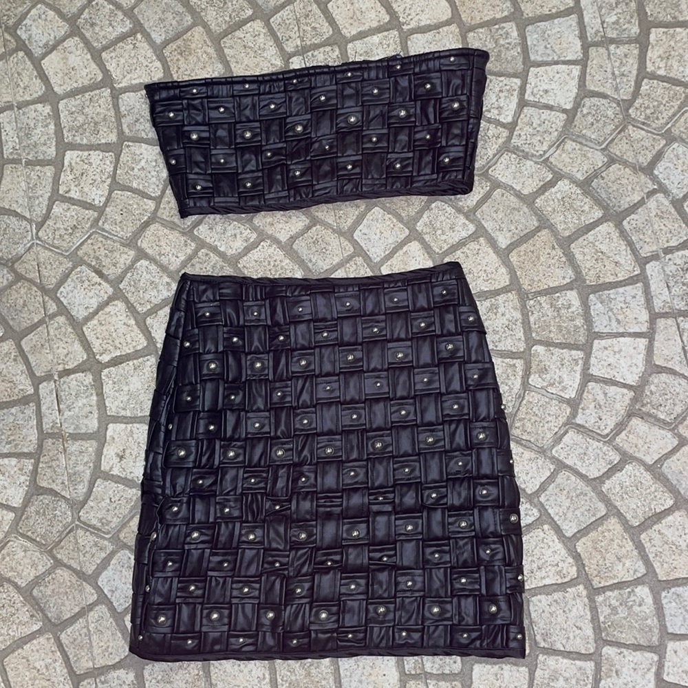 Pearl leather tube top and skirt set